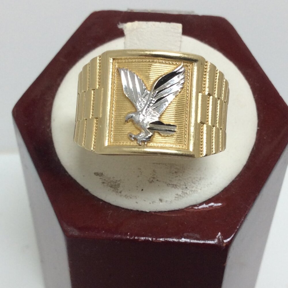 14K Yellow Real Gold Man Eagle Ring  Band Size 9 3/4   5.10gr